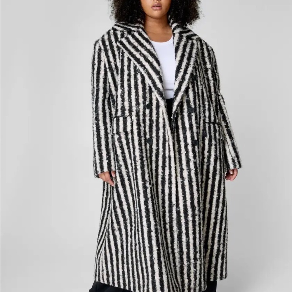 Nasty Gal Black and White Striped Pea Coat - Picture 3 of 3